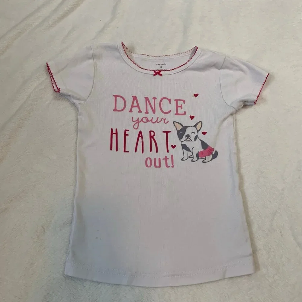 5/$25 Carter's Pajama Set Kids Size‎ 6 Pink White Frenchie Dog Polka Dot PJs